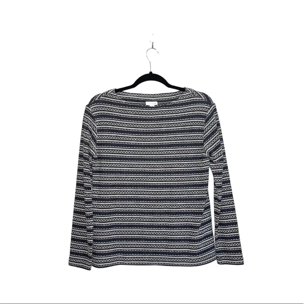 J. Jill Gray & White Embroidered Boatneck Pullover Sweater Xsmall Women’s
